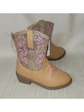 Cowboy Boots TODDLER KIDS Size US 13 Tan Textured Faux Leather Glitter By Pawz